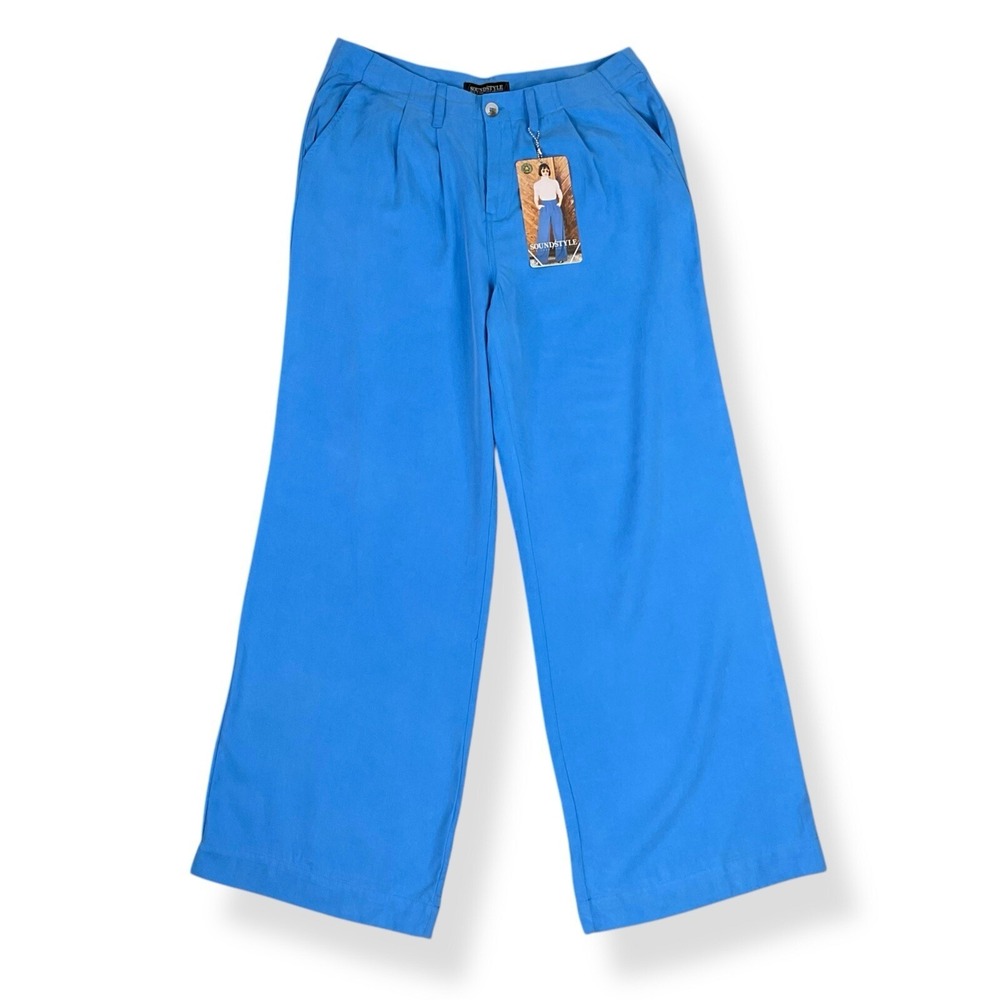 Sound Style Pants Women 10 (33x30.5) Blue Wide Leg High Rise Tencel NWT